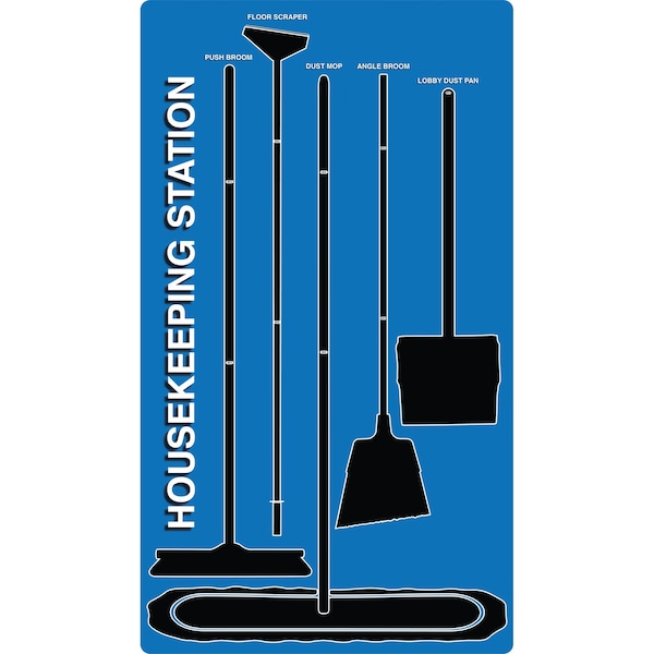 5S Housekeeping Shadow Board Broom Station Version 9  - Blue Board / Black Shadows  With Broom